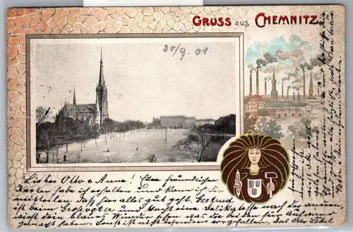 Ak Gruß aus Chemnitz Jugendstil auf Postkarte Lithographie #NX852