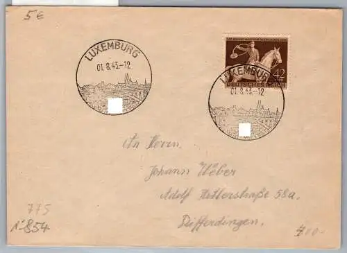 Dt. Besetzung Luxemburg 854 auf Brief Sonderstempel #OI132