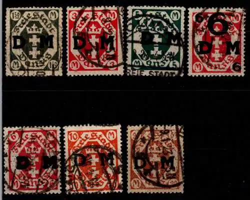 Danzig Dienstmarken 22-28 gestempelt alle geprüft Infla Berlin #OJ088