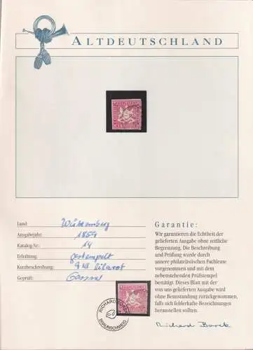 Württemberg 14 gestempelt Borek Garantie #OJ172