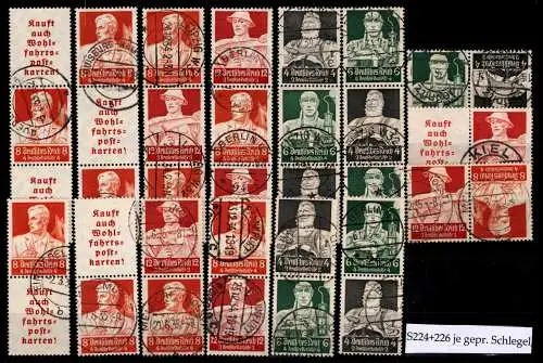 Deutsches Reich Zusammendrucke K 23-K 24, S 219-S 230, W 101 gestempelt #OF200