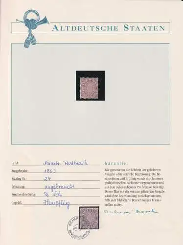 Norddeutscher Bund 24 mit Falz Borek Garantie #OJ517