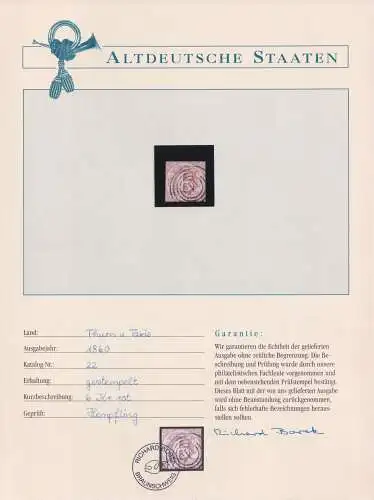 Thurn & Taxis 22 gestempelt Borek Garantie #OJ588