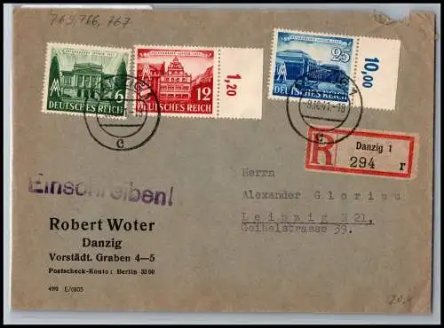 Deutsches Reich 765, 766, 767 auf Brief Einschreiben #ON370