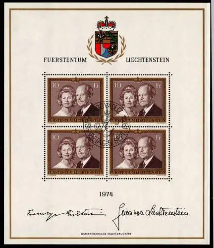 Liechtenstein 614 gestempelt mit ESST, als Kleinbogen, Fürstenpaar #NE391