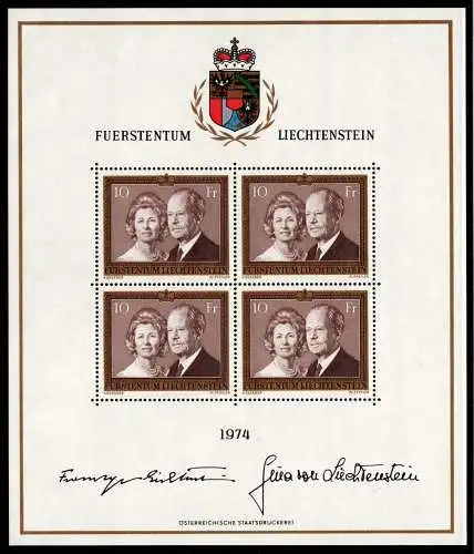 Liechtenstein 614 postfrisch als Kleinbogen, Fürstenpaar #NE390
