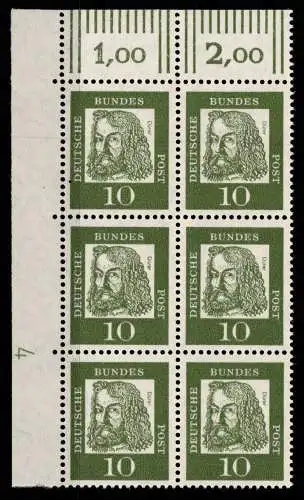 Bund 350y DZ postfrisch Rand-Block Druckerzeichen 4 neben Feld 21 oben #NE314