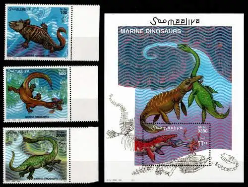 Somalia Block 71 + 843-845 postfrisch Prähistorische Tiere Dinosaurier #OD836