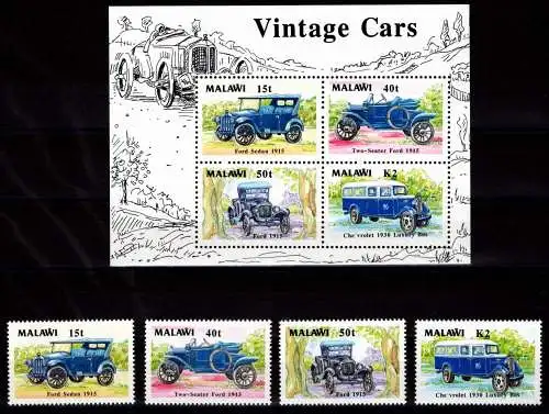 Malawi 545-548 und Block 69 postfrisch Auto #NN960