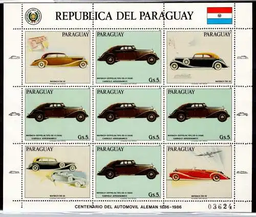 Paraguay 3993 postfrisch Kleinbogen / Auto #NN963