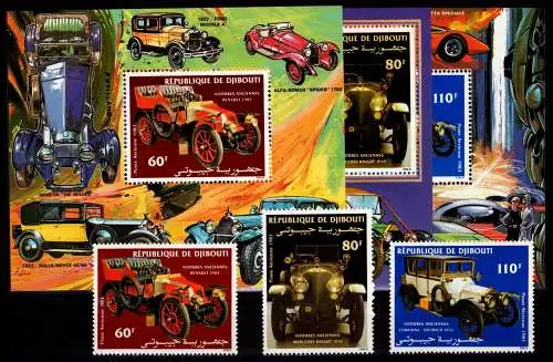 Dschibuti 374-376 und Block 84-86 postfrisch Auto #NN970
