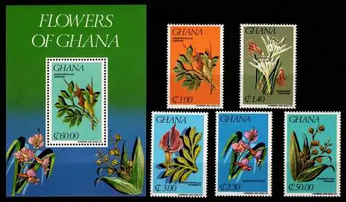 Ghana 1054-1058 und Block 110 postfrisch Pflanzen #NN594