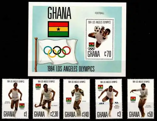 Ghana 1048-1052 und Block 109 postfrisch Olympische Spiele #NN592