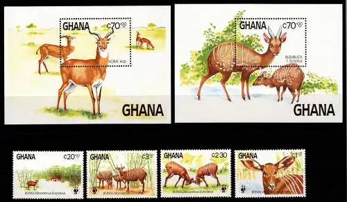 Ghana 1060-1063 und Block 111 und 112 postfrisch Wildtiere #NN596