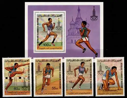 Mauretanien 652-655 und Block 26 postfrisch Olympische Spiele #NN538