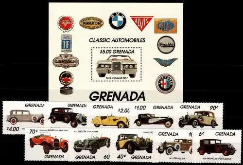 Grenada 1216-1225 und Block 115 postfrisch Auto #NN978