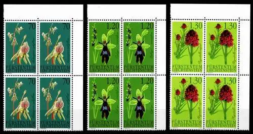 Liechtenstein 1301-1303 postfrisch als 4er Blöcke, Orchideen #OD768