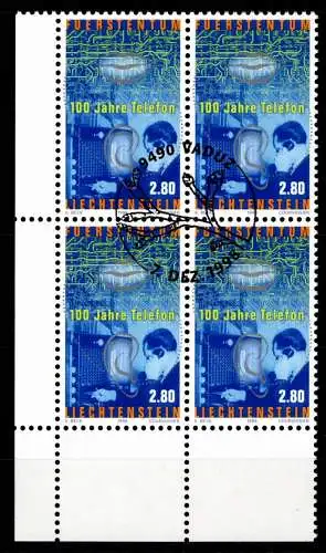 Liechtenstein 1189 gestempelt mit ESST als 4er Block, 100 J. Telefon #OD773