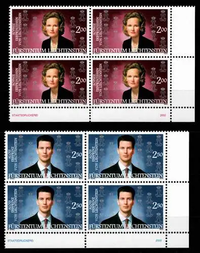 Liechtenstein 1299-1300 postfrisch als 4er Blöcke, Fürstenhaus #OD770