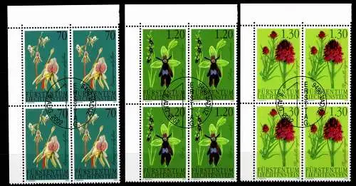 Liechtenstein 1301-1303 gestempelt mit VsEst als 4er Blöcke, Orchideen #OD767