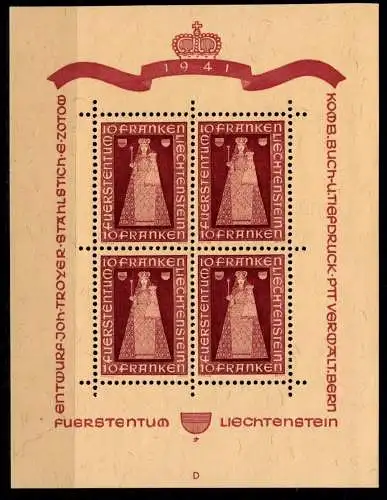 Liechtenstein 197 postfrisch als Kleinbogen #OD614