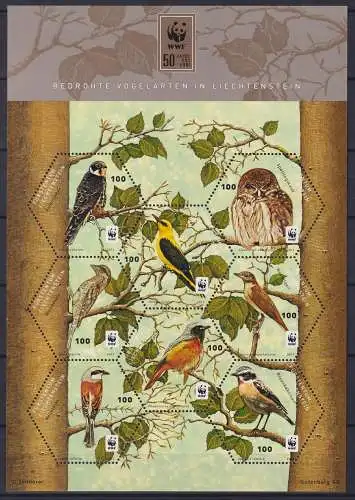 Liechtenstein 1598-1605 postfrisch als ZD-Bogen, Vögel #OD624