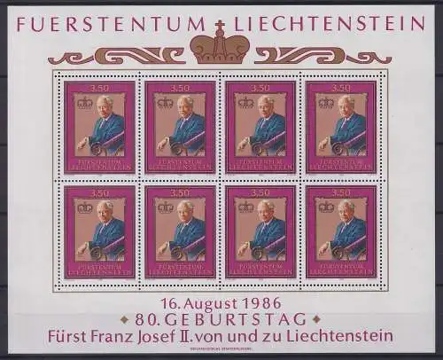 Liechtenstein 903 postfrisch als Kleinbogen, Fürst Franz Josef II. #OD648