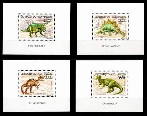 Kongo Brazzaville 1645-1648 A als Einzelblöcke, Dinosaurier #OD719