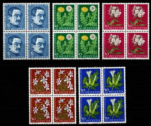 Schweiz 722-726 postfrisch als 4er Blöcke, Pro Juventute #OD422