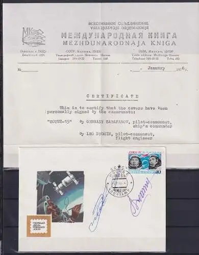 Sowjetunion Kosmonauten Autogrammbrief G. Sarafanoy + L. Dyomin #OD388