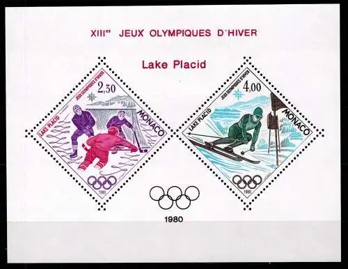 Monaco 1419-1420 postfrisch als Sonderdruck, Olympiade Lake Placid 1980 #OD381