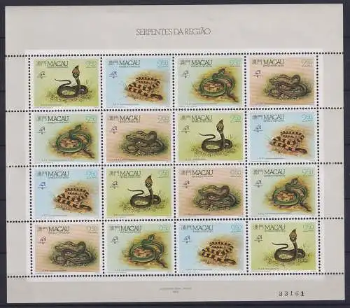 Macau 620-623 postfrisch als ZD-Bogen, Schlangen #OD201
