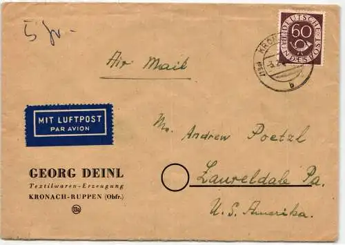 BRD Bund 135 auf Brief Luftpostbrief USA #NQ445