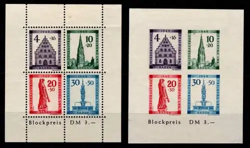 Französische Zone Baden Block 1 A & B postfrisch minimal fleckig #OK464