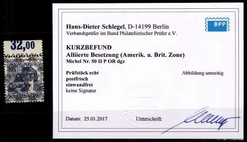 Bizone 50 II P OR dgz postfrisch Arge geprüft #ON631