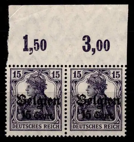 Deutsche Besetzung 1. WK Belgien 16 P OR postfrisch Paar #ON763