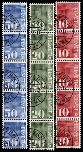 Schweiz 933-935 mit Nr. gestempelt Fünferstreifen Rolle #ON737