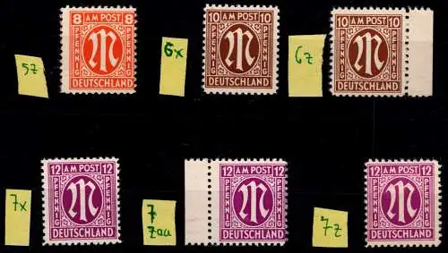 Alliierte Besetzung Bizone 7 x, 7 z, 7 zaa ua. postfrisch LOT #ON751