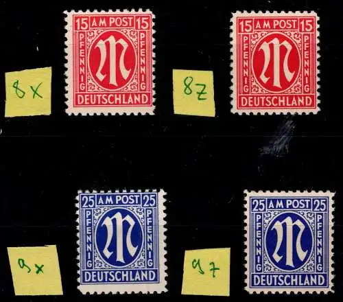 Alliierte Besetzung Bizone 8 x, 8 z, 9 x, 9 z postfrisch LOT #ON750