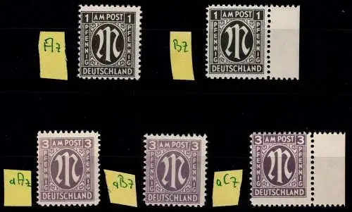 Alliierte Besetzung Bizone 16 A z, B z, 17a A z, B z, C z postfrisch LOT #ON758