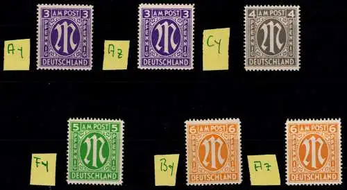 All. Bes. Bizone 10 A y, A z, 11 C y, 12 F y, 13 B y, A z postfrisch LOT #ON761