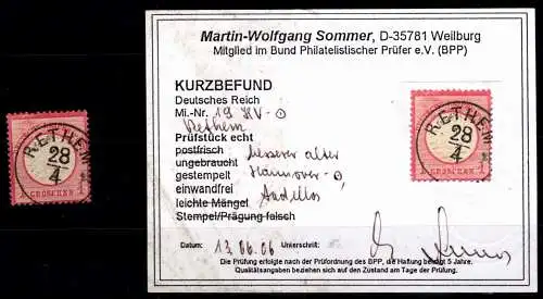 Deutsches Reich 19 gestempelt Kurzbefund Sommer, seltener Stempel #OK679
