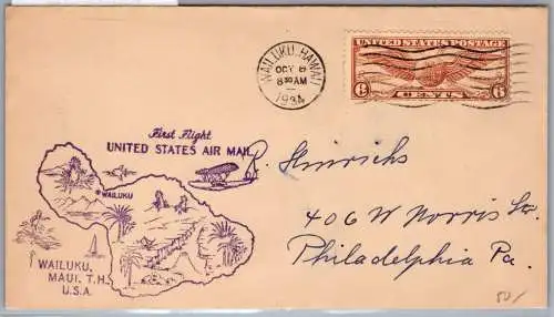 USA Erstflug 322 auf Brief Wailuku Hawai #ON828