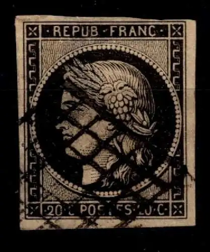 Frankreich 3 y gestempelt dünne Stelle #NW919