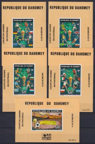 Dahomey 566-570 postfrisch als Einzelblöcke, Fußball WM 1974 #NV173