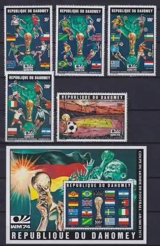 Dahomey Block 23 + 566-570 A postfrisch Fußball WM 1974 #NV175