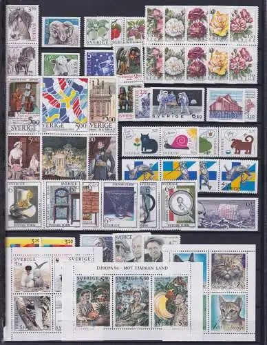 Schweden Jahrgang 1994 mit 1803-1858 ohne 1803 und 1812 postfrisch #OB094