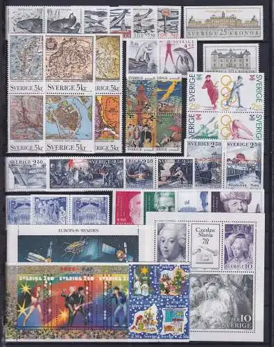 Schweden Jahrgang 1991 mit 1649-1699 ohne 1661 und 1691 postfrisch #OB091