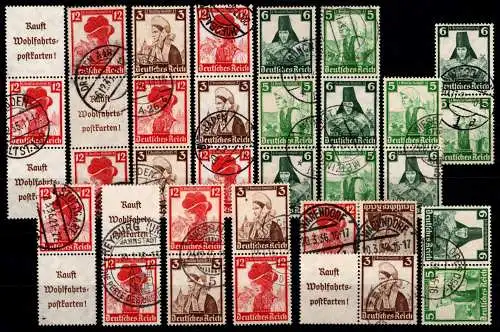 Deutsches Reich K 25-K 26, S 231-S 242, W 102 gestempelt alle Zd Trachten #OO006