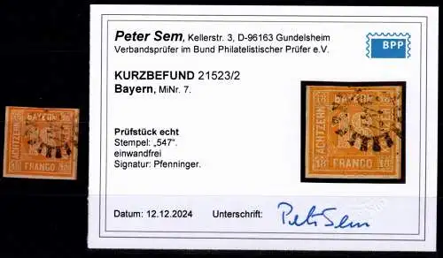 Bayern 7 gestempelt Kurzbefund Sem BPP #OO429